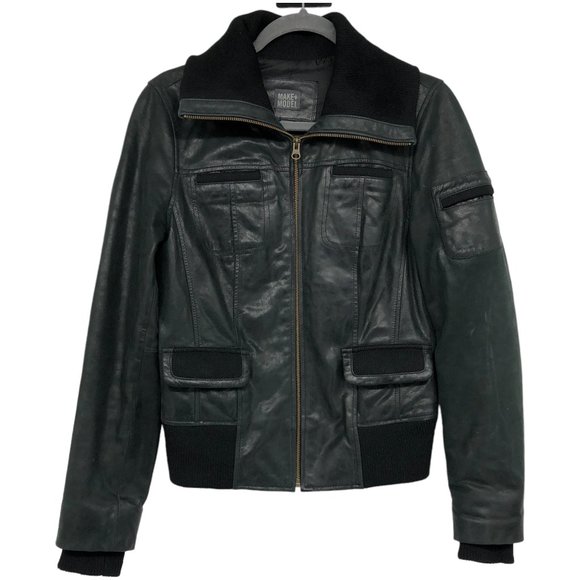 Nordstrom's Make + Model Black Leather Bomber Jacket size M - Picture 1 of 14